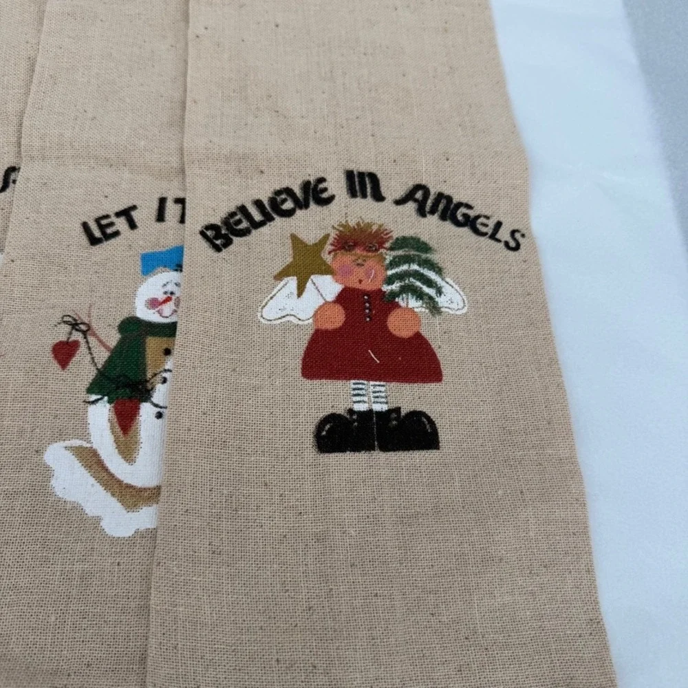 Christmas Wine Gift Bags Burlap Holiday Character Set of 6 with 3 Tie Charms